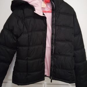 Puffy black and pink winter coat
